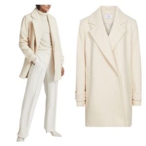 REISS Skye Natural Wool Linen Blend Oversized Women’s Pea Coat Over Coat US 6